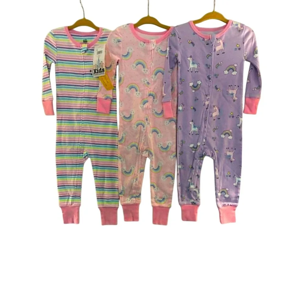 Kids Headquarters Pajamas Baby 18M Pink Purple Rainbow Unicorn 3 Pack Sleepers